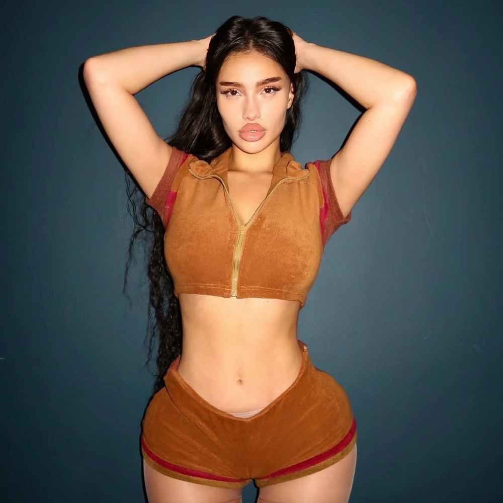 Trendy Brown and Red Zip-Up Crop Top